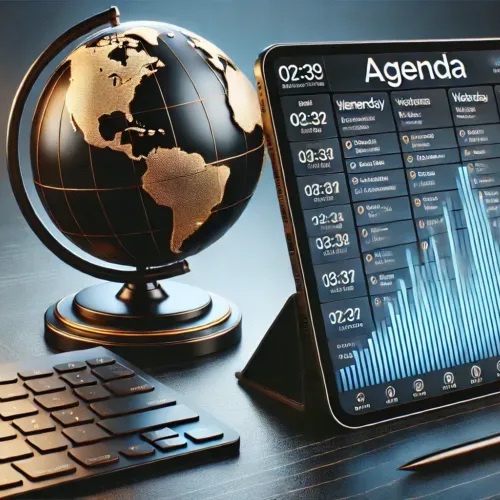 Agenda digital com sessões marcadas em diferentes fusos horários