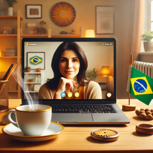 Xícara de café e elementos da cultura brasileira em um espaço de acolhimento